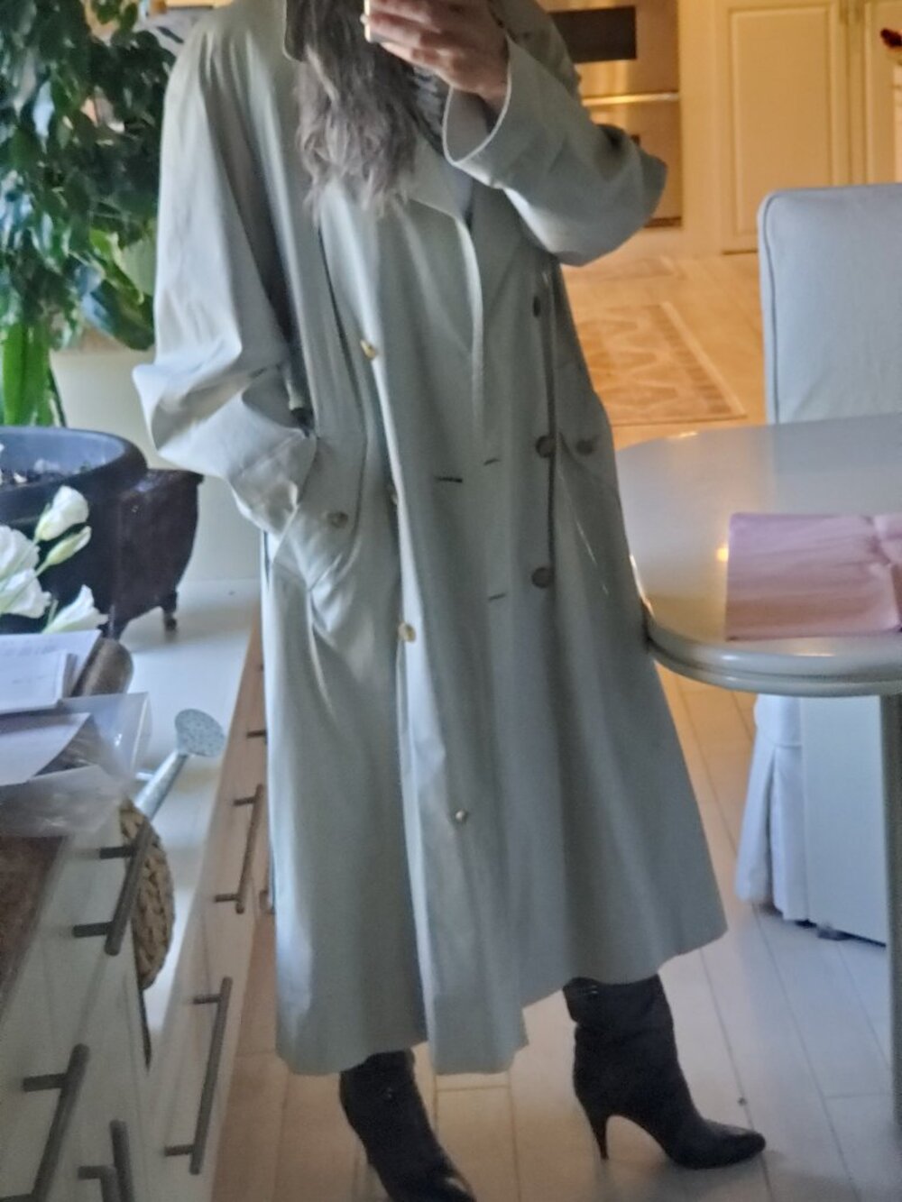 BURBERRY TRENCH COAT X-LONG COTTON BLEND - LIGHT SAGE GREEN - - Picture 5 of 16